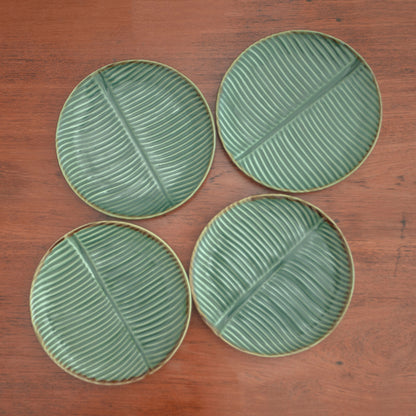 Banana Vibes Ceramic Banana Leaf Dessert Plates (Set of 4) from Bali