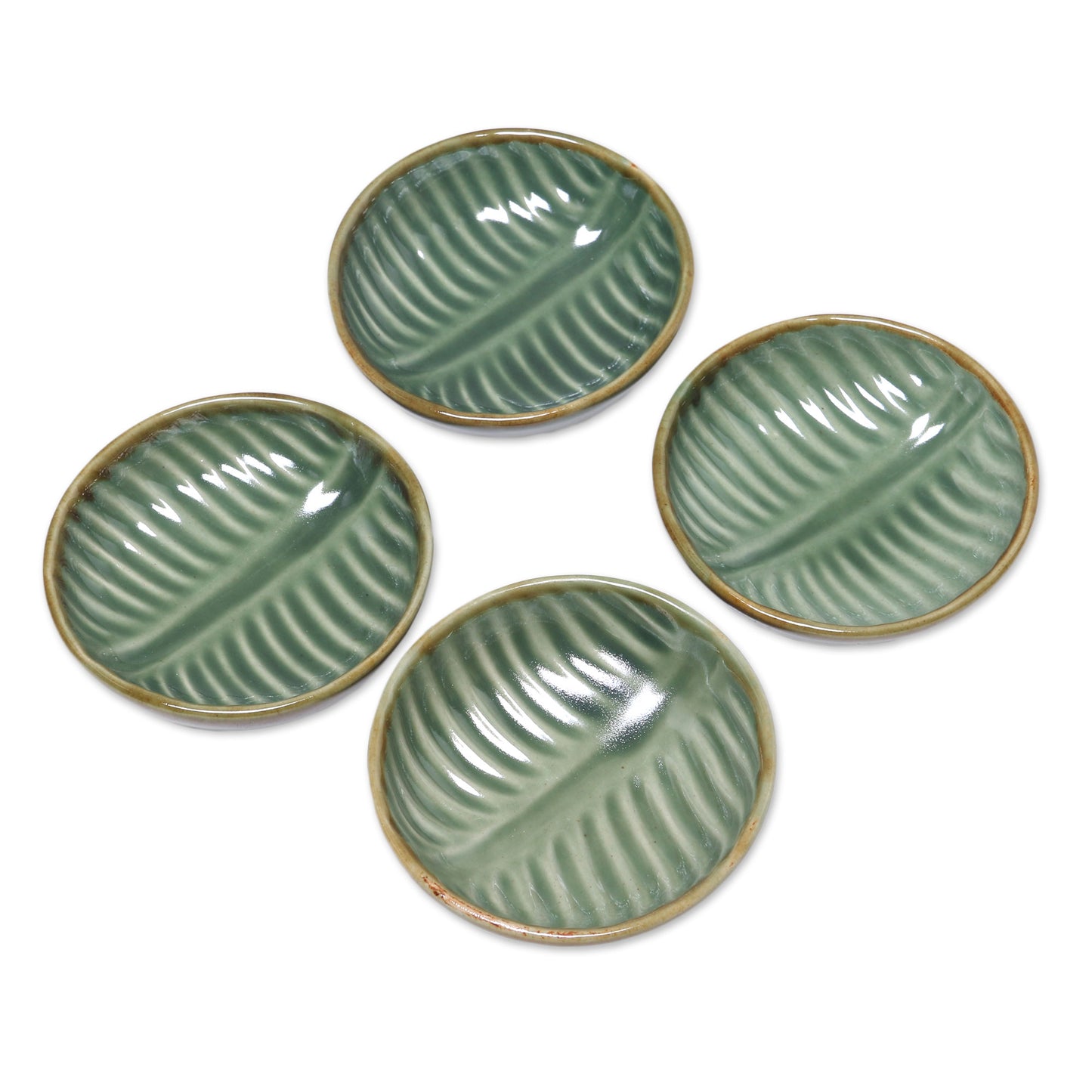 Green Banana Leaf Ceramic Dessert Bowl Set