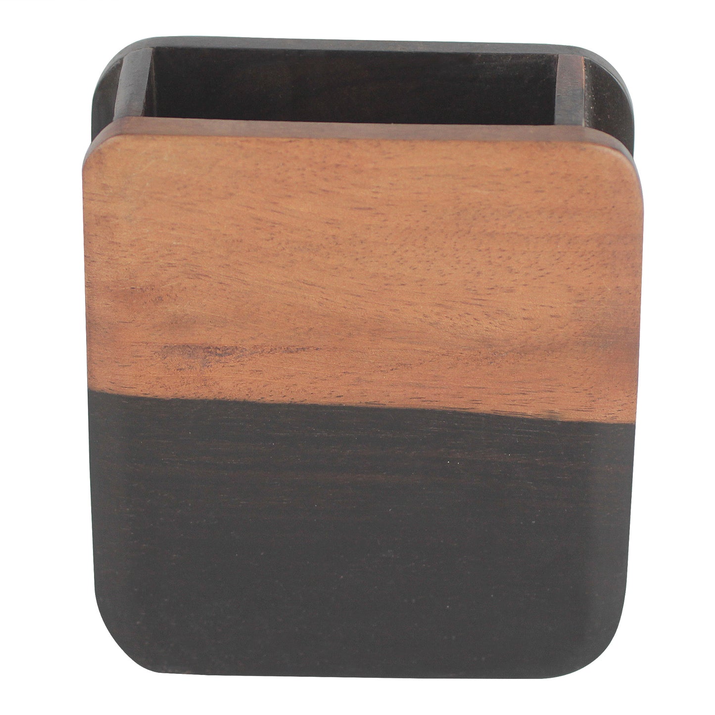 Modern Nature Hand Carved Ebony Wood Rounded Rectangle Pencil Holder