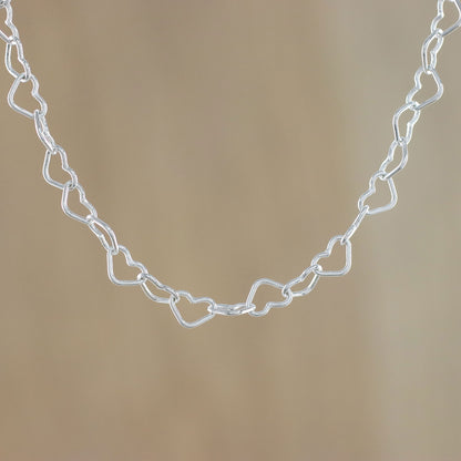 Lots of Love Sterling Silver Heart Link Necklace (6mm) from Thailand