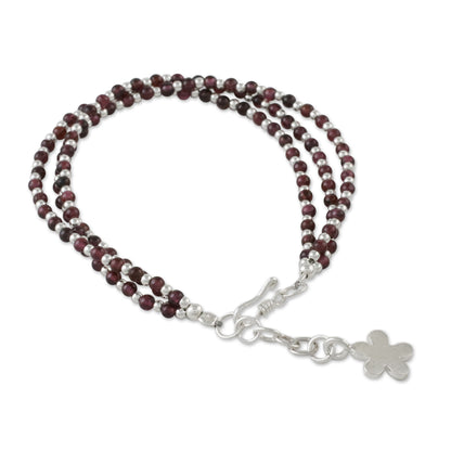 Natural Joy Karen Silver and Garnet Beaded Bracelet from Thailand