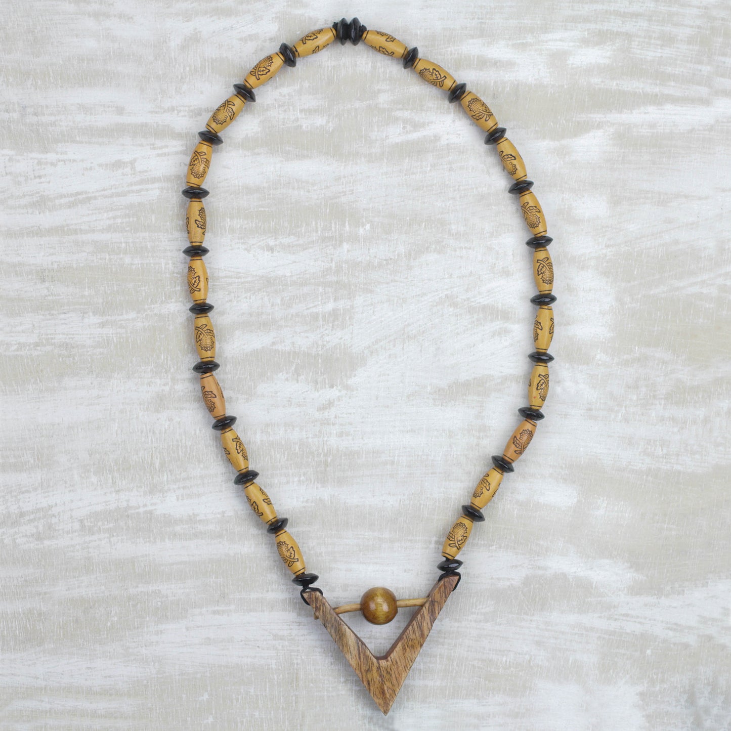 Chosen Path Sese Wood and Recycled Plastic Floral Beaded Long Necklace
