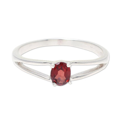 Fiery Solitaire Natural Garnet Solitaire Ring from India