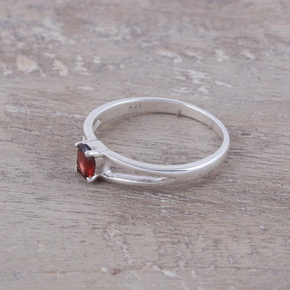 Fiery Solitaire Natural Garnet Solitaire Ring from India