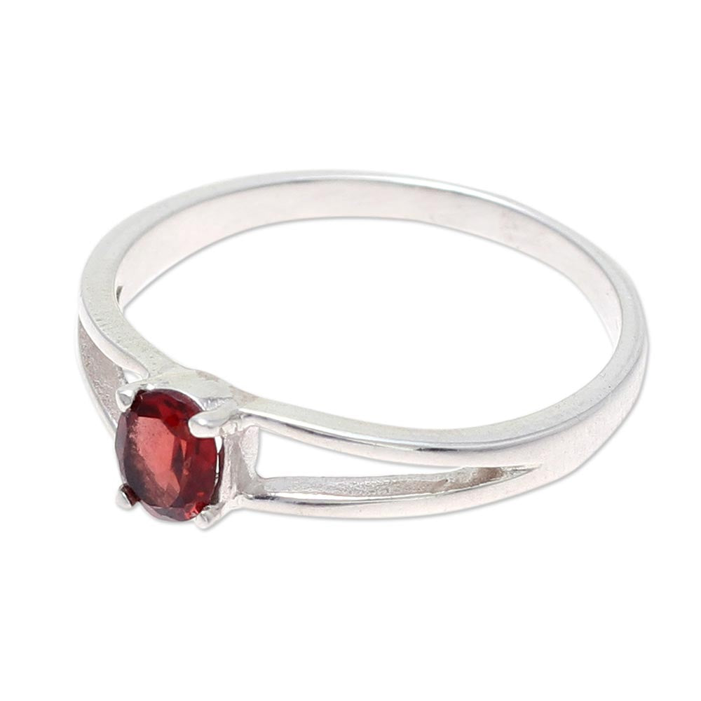 Fiery Solitaire Natural Garnet Solitaire Ring from India