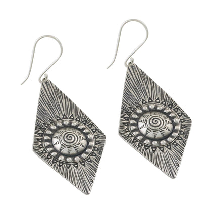 Sunshine Diamonds Karen Silver Dangle Earrings with Spiral Motifs