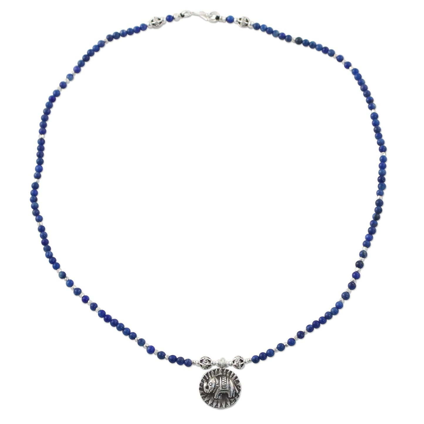 Way of the Elephant Lapis Lazuli Elephant Beaded Pendant Necklace from Thailand