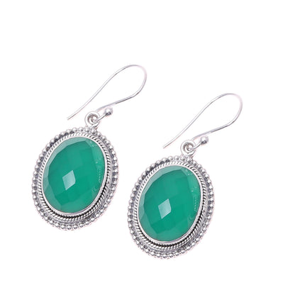 Dreams of Green Oval Sterling Silver and Green Onyx Dreamy Dangle Earrings