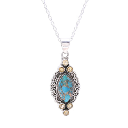 Ocean in Sunlight Sterling Silver Citrine Composite Turquoise Ocean Necklace