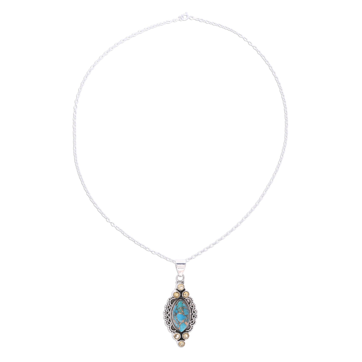 Ocean in Sunlight Sterling Silver Citrine Composite Turquoise Ocean Necklace