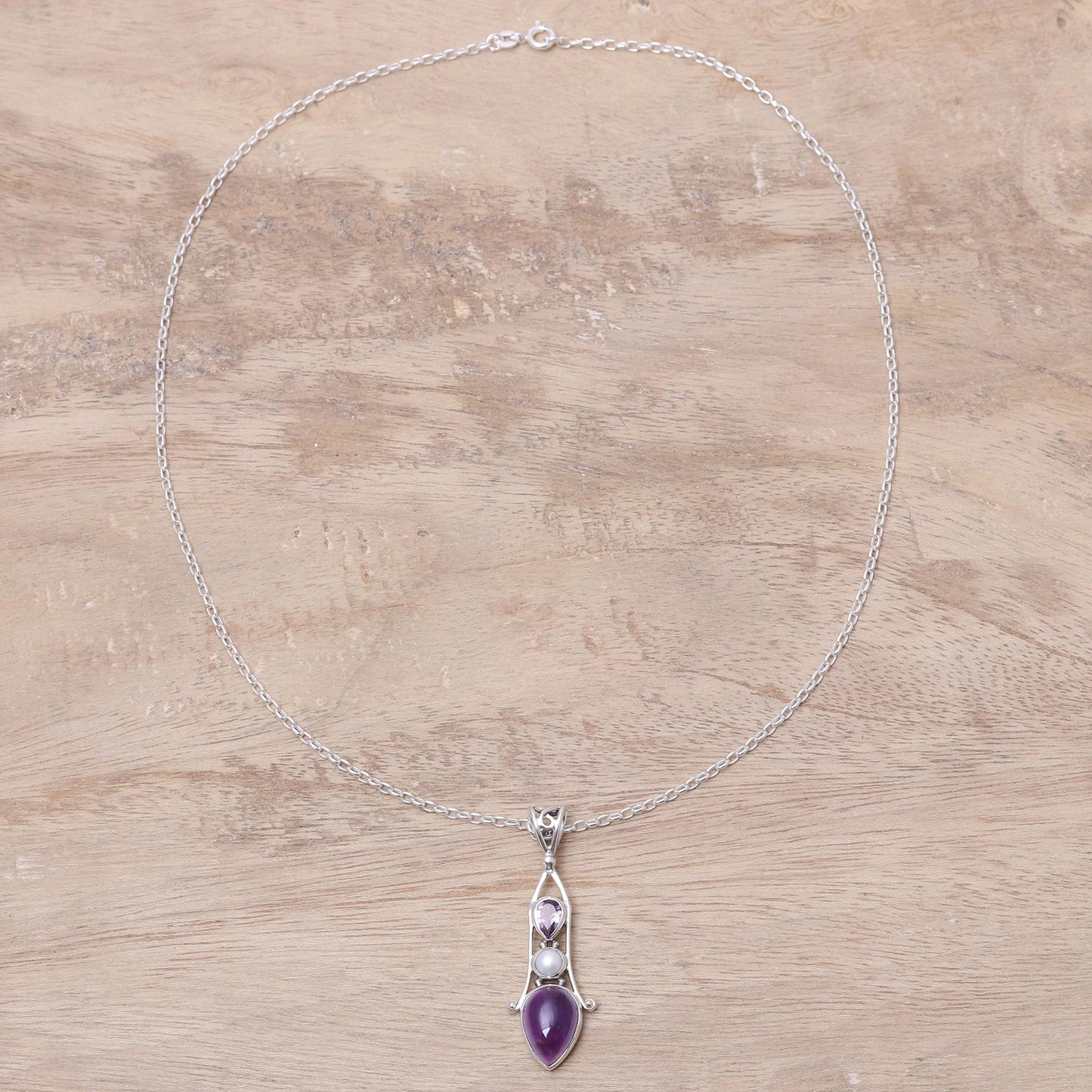 Violet Reign Amethyst and Cultured Pearl Sterling Silver Pendant Necklace