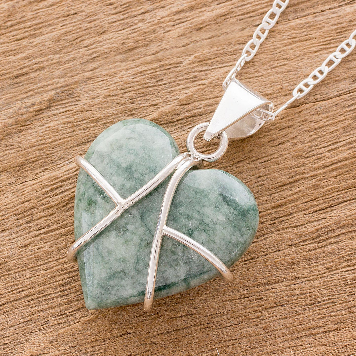 Magical Destiny Jade and Sterling Silver Heart Pendant Necklace