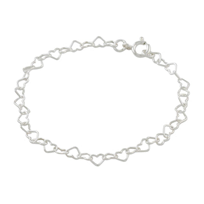 Lots of Love Heart Motif Sterling Silver Link Bracelet from Thailand