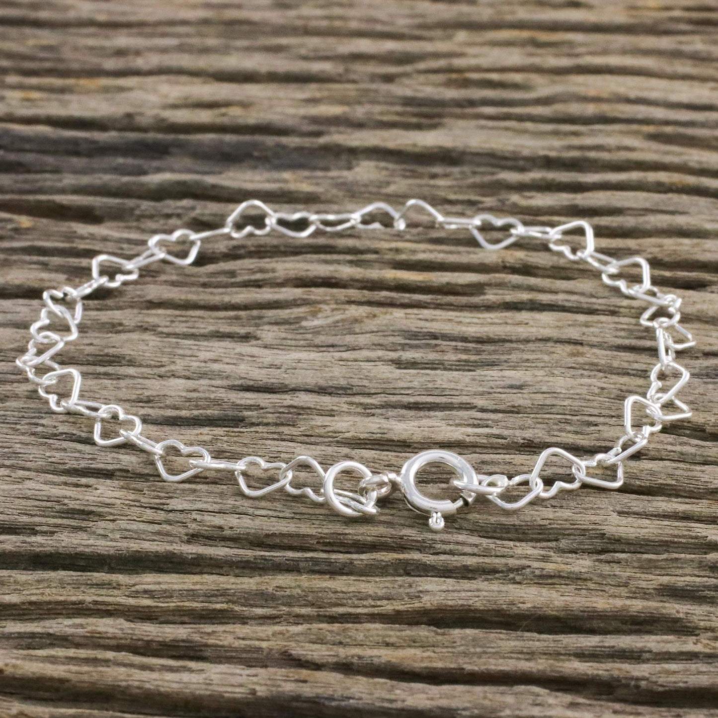 Lots of Love Heart Motif Sterling Silver Link Bracelet from Thailand