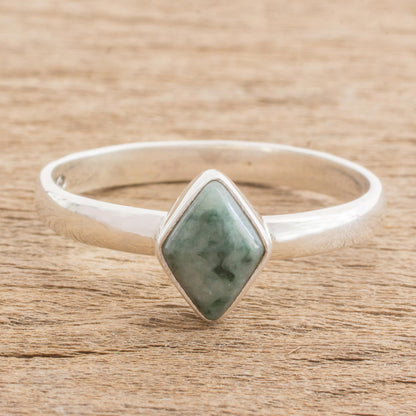 Love Rhombus in Green Green Rhombus Jade Single Stone Ring from Guatemala