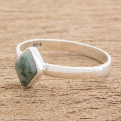 Love Rhombus in Green Green Rhombus Jade Single Stone Ring from Guatemala