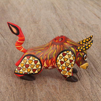 Sun Force Orange Alebrije Bull with Multicolor Hand Painted Motifs