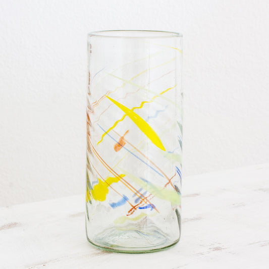 Line Dance Clear with Colorful Lines Hand Blown Recycled Glass Vase