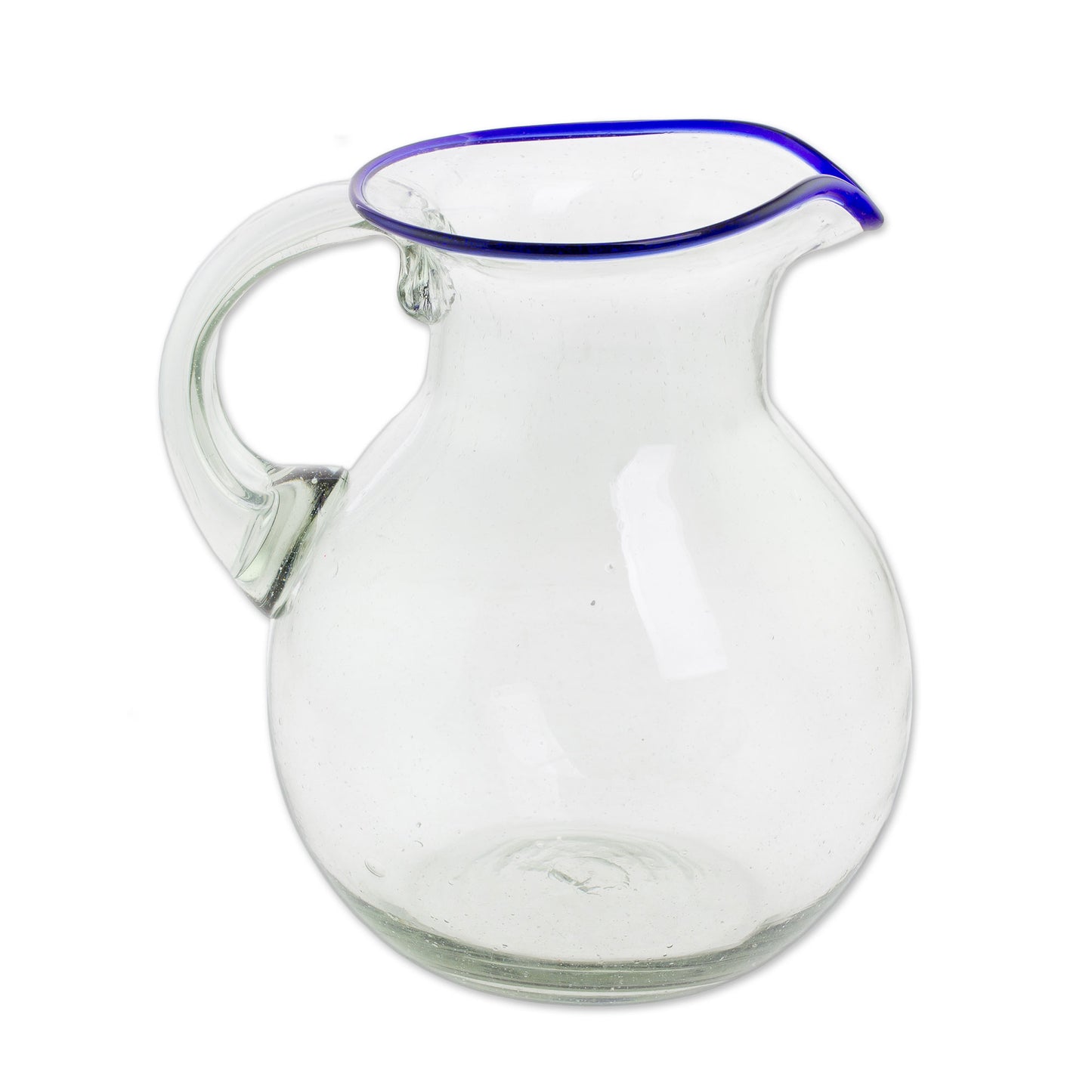 Clear Seas Clear Blue Rimmed Hand Blown Recycled Glass Pitcher