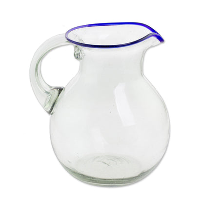 Clear Seas Clear Blue Rimmed Hand Blown Recycled Glass Pitcher