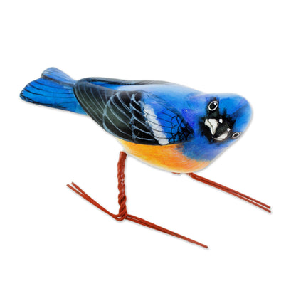 Lazuli Bunting Ceramic Figurine of a Lazuli Bunting Bird from Guatemala