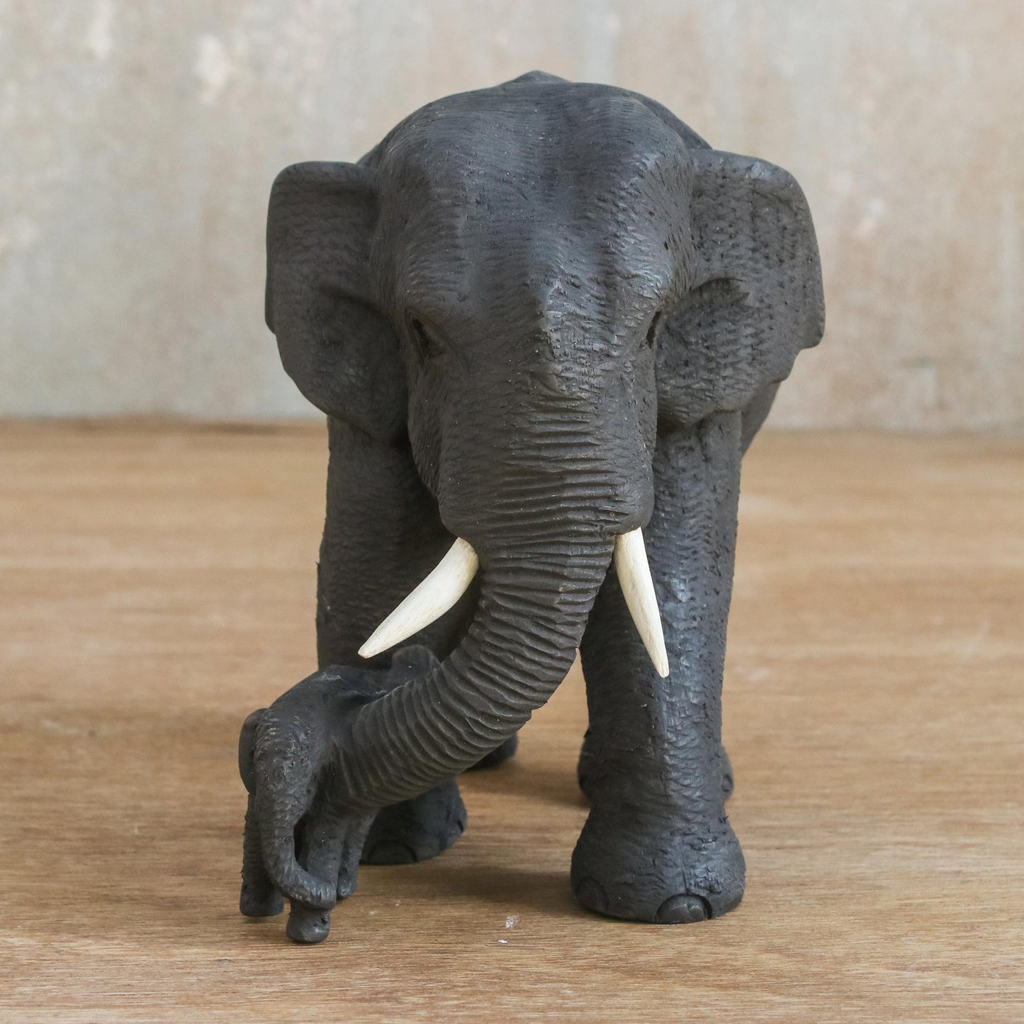 Elephant Mother Elephant Mother and Child Hand Carved Teak Figurine