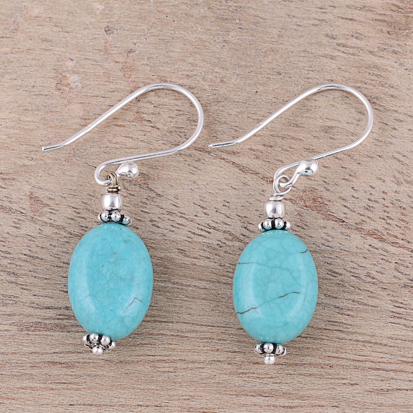 Cloudless Sky Sterling Silver and Recon Turquoise Dangle Earrings