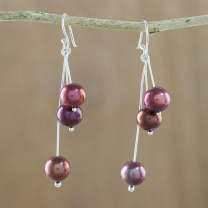 Ripe Berries Red Cultured Pearl and Sterling Silver Dangle Earrings