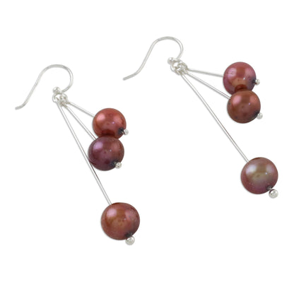 Ripe Berries Red Cultured Pearl and Sterling Silver Dangle Earrings