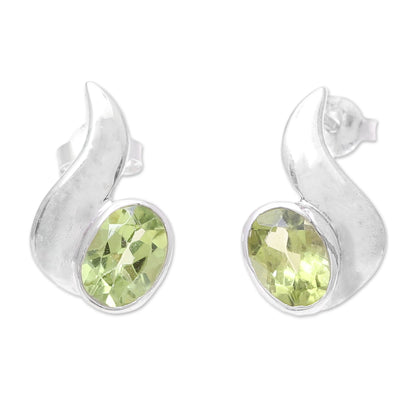 Green Apple Glow Oval Faceted Peridot and Sterling Silver Drop Earrings