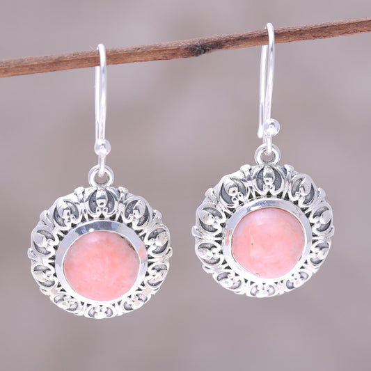 Pink Renewal Handcrafted Sterling Silver Pink Opal Round Dangle Earrings