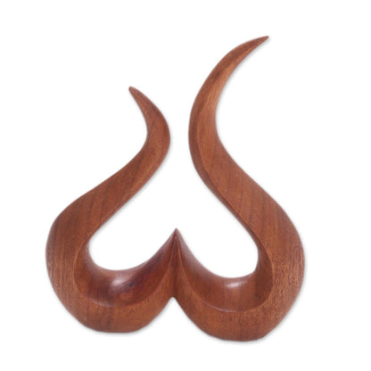 Growing Heart Hand-Carved Suar Wood Abstract Growing Heart Sculpture