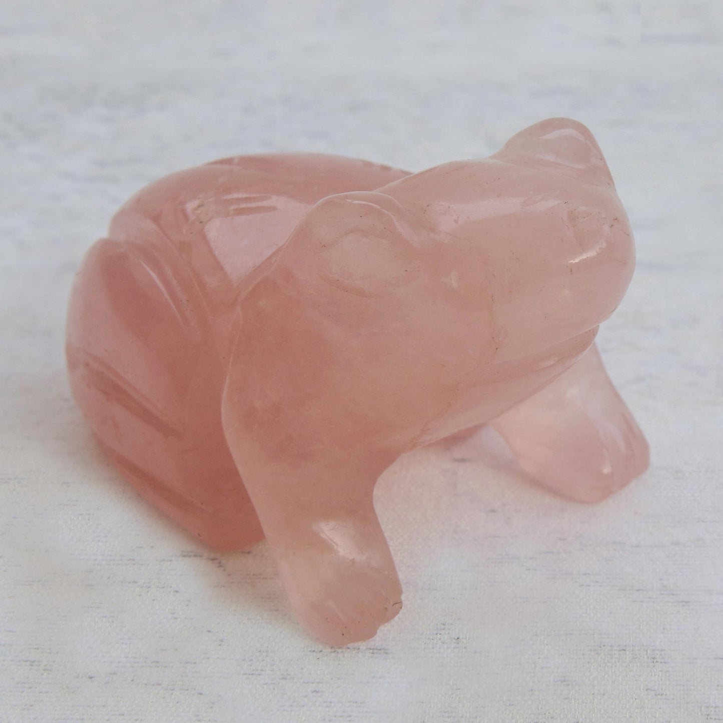 Pink Gemstone Frog Hand-Carved Pink Quartz Frog Figurine from Brazil