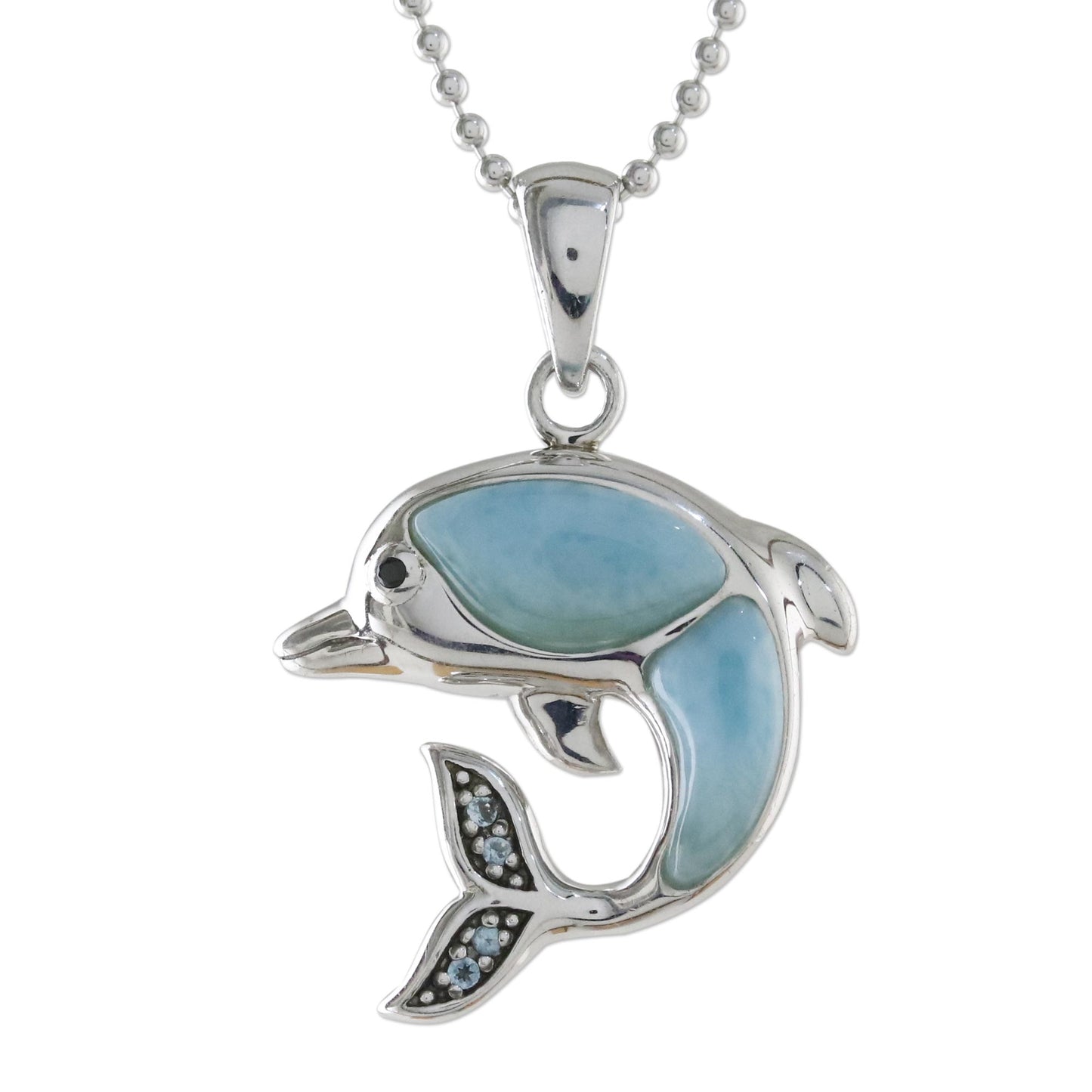 Dolphin Leap Larimar & Silver Pendant Necklace