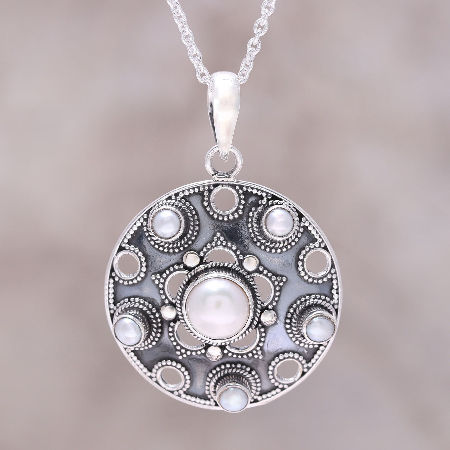 Ocean Bliss Sterling Silver and White Cultured Freshwater Pearl Necklace