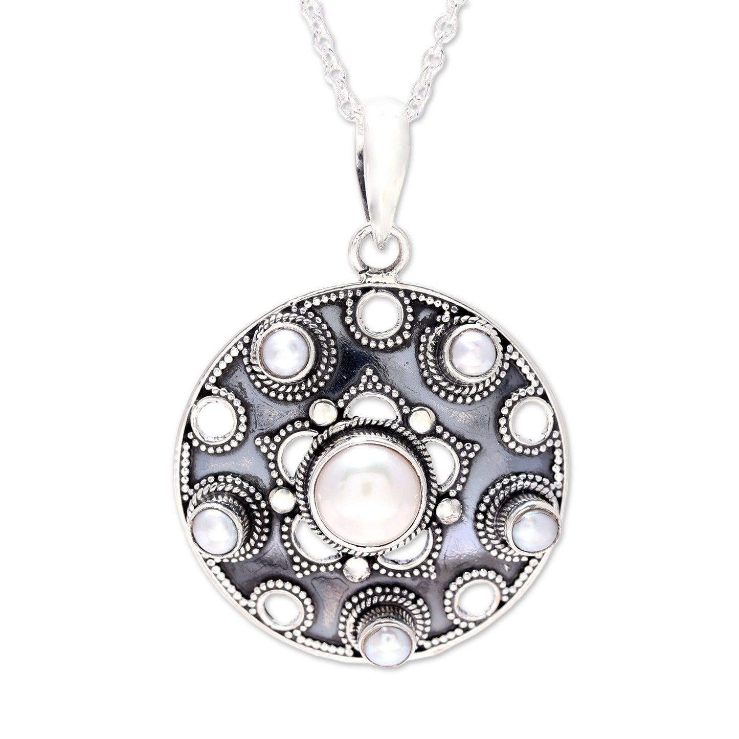Ocean Bliss Sterling Silver and White Cultured Freshwater Pearl Necklace