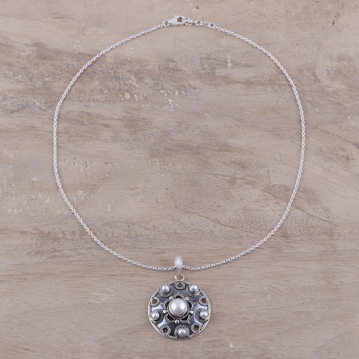 Ocean Bliss Sterling Silver and White Cultured Freshwater Pearl Necklace