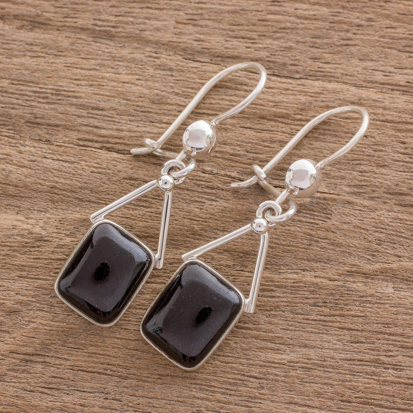 Mayan Peaks in Black Jade Dangle Earrings in Black from Guatemala