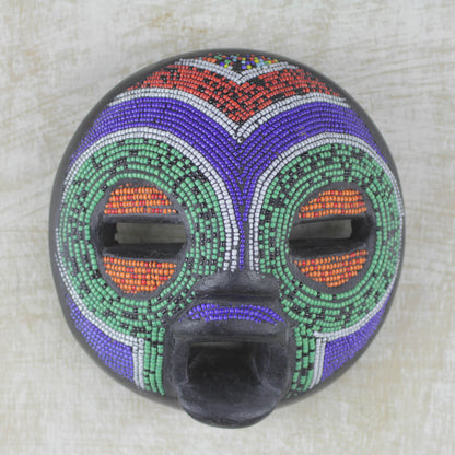 Rainbow Greeting Multi-Colored Recycled Glass Bead and Sese Wood African Mask