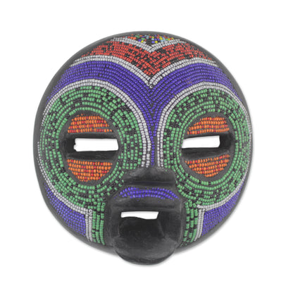 Rainbow Greeting Multi-Colored Recycled Glass Bead and Sese Wood African Mask