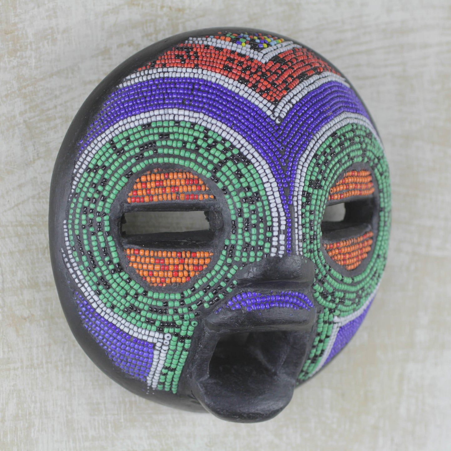 Rainbow Greeting Multi-Colored Recycled Glass Bead and Sese Wood African Mask