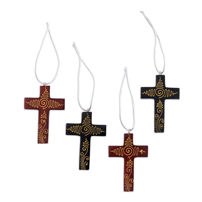 Jubilant Cross Hanging Wood Ornament - Set of 4