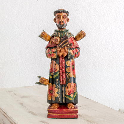 Beloved Saint Hand Painted Pinewood Saint Francis Sculpture