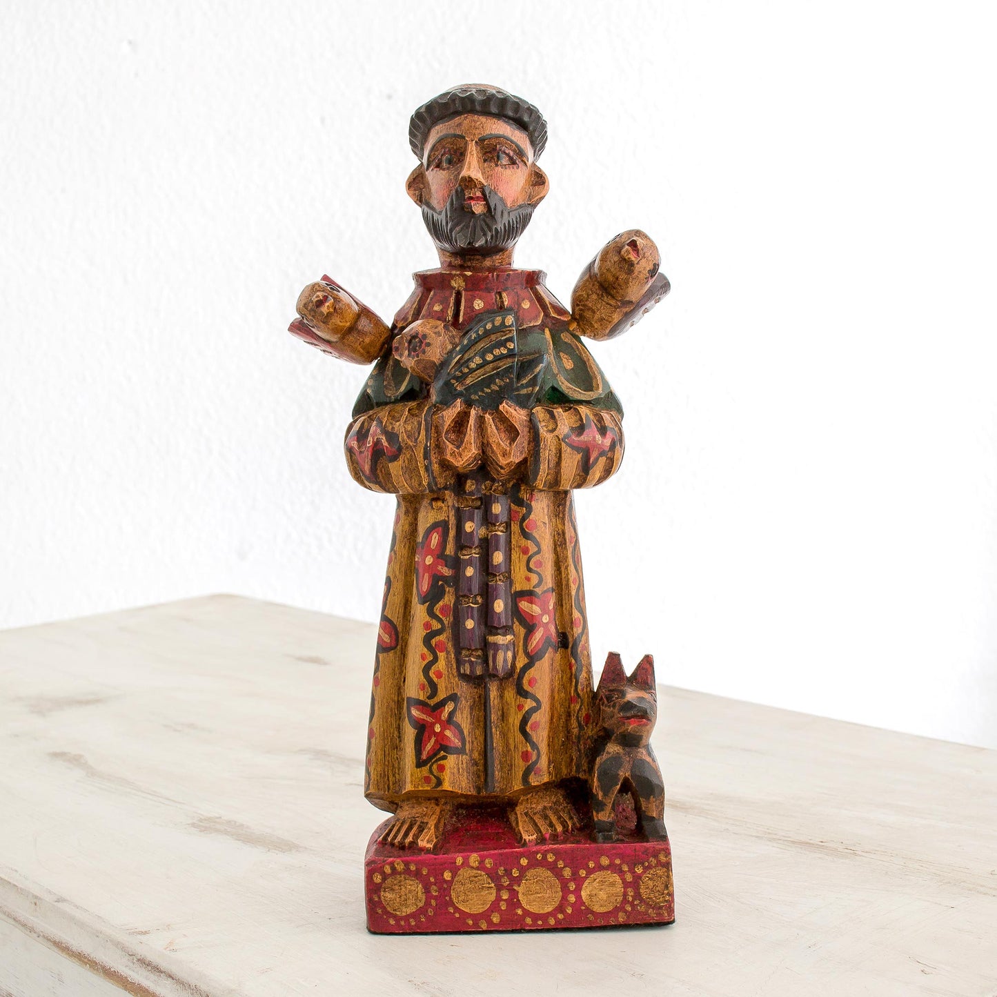 Dedicated Saint Hand Painted Pinewood Saint Francis Statuette