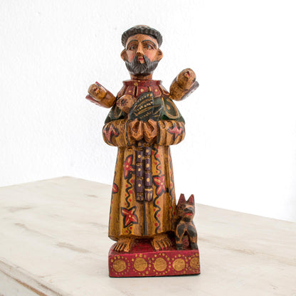 Dedicated Saint Hand Painted Pinewood Saint Francis Statuette