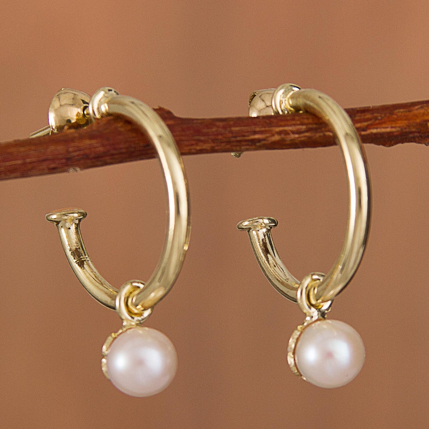 Royal Hoops Gold Plated Cultured Pearl Half-Hoop Dangle Earrings
