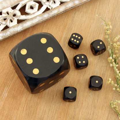 Elegant Dice Black Mango Wood with Brass Dots Decorative Box and Dice Set