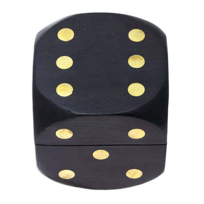 Elegant Dice Black Mango Wood with Brass Dots Decorative Box and Dice Set