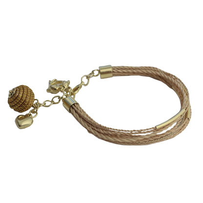 Romantic Dolphins Gold Accent Golden Grass Dolphin Charm Bracelet from Brazil