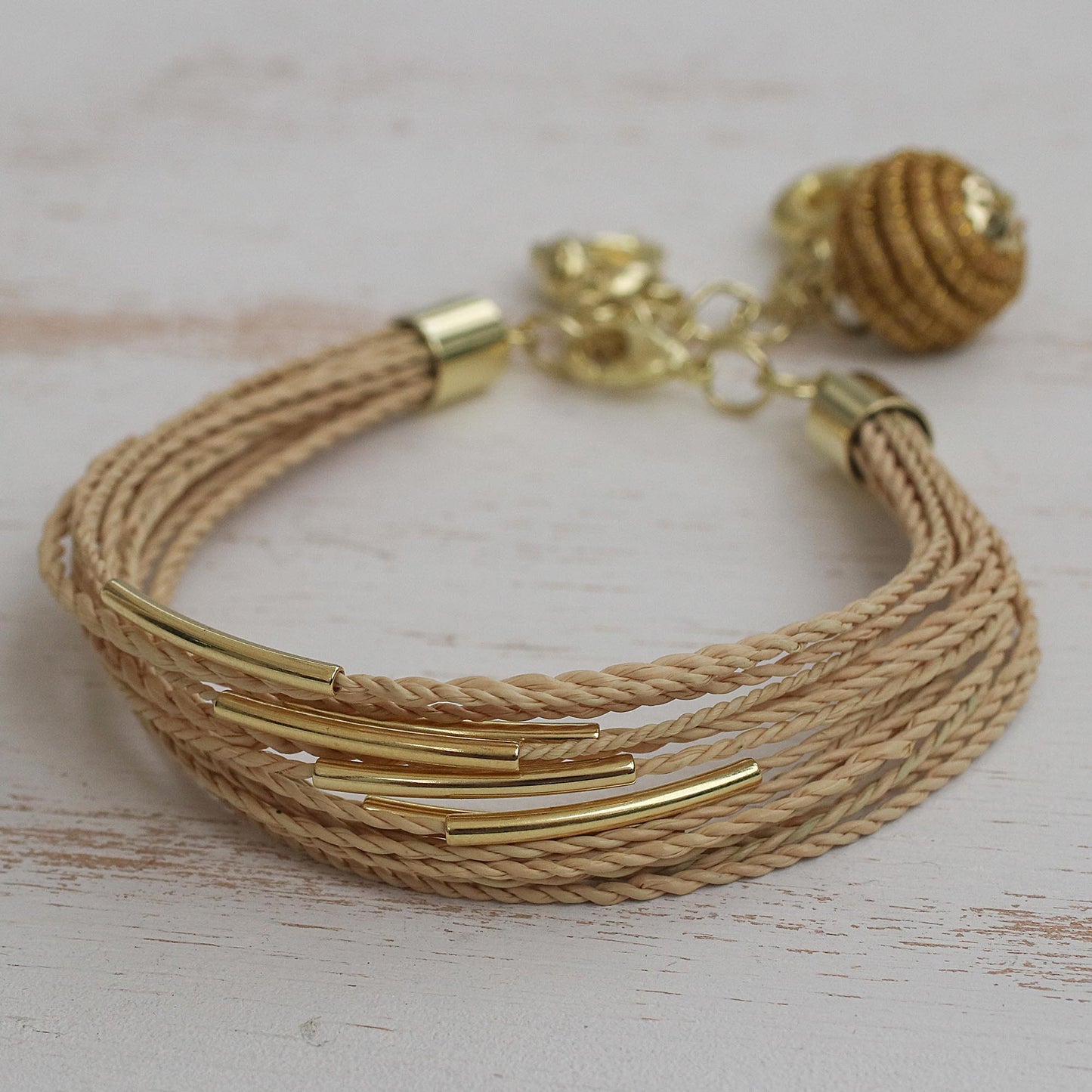 Romantic Dolphins Gold Accent Golden Grass Dolphin Charm Bracelet from Brazil